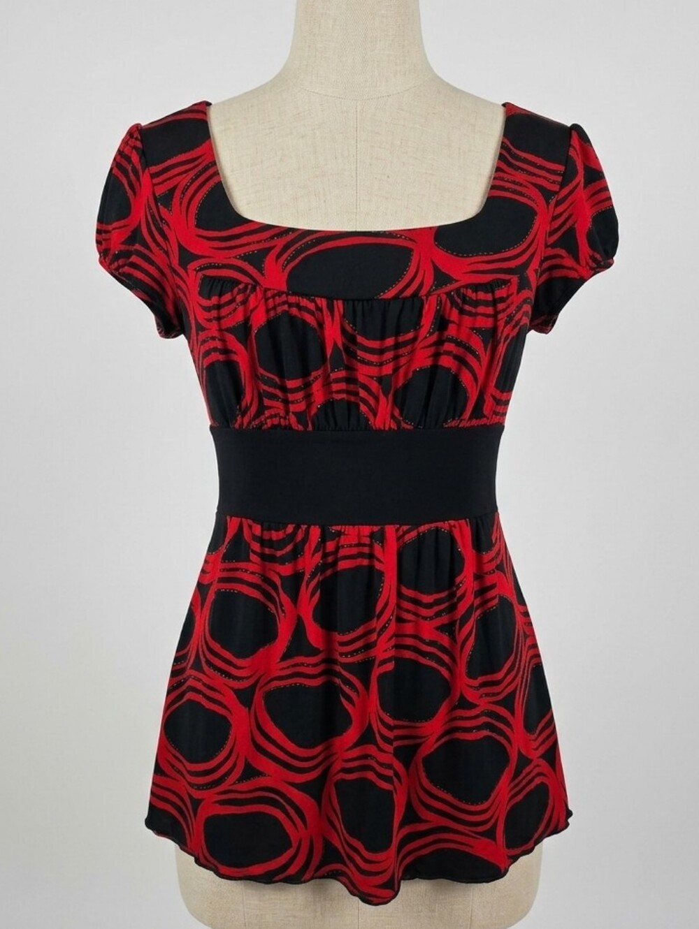 Speechless Y2K Red Black Empire Waist Cap Sleeve Square Neck Babydoll Top XL